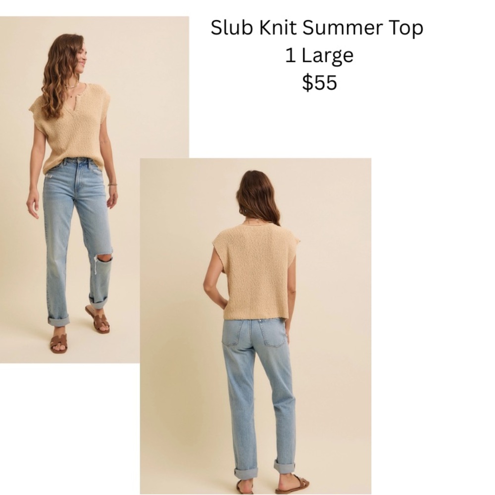 Beige Slub Knit Summer Top